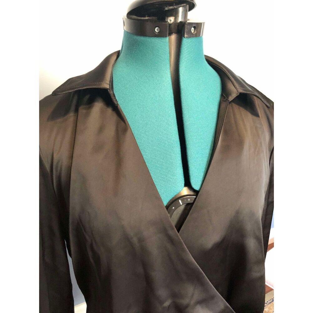 House of Harlow 1960 Black Satin Rare Revolve Wrap Long Sleeve Dress, size M - Picture 5 of 6